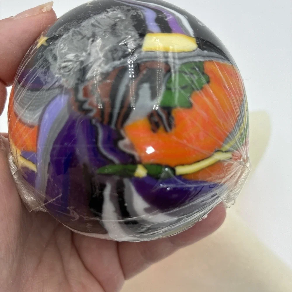 Halloween Witch Sphere Candle Round Black Orange Purple Spooky Decor 3 Inch